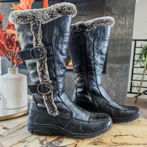 VTG-DPN Collection, Tall Black Faux Fur Trimmed Winter Boots w/ Sherpa Lining-9M - Picture 1 of 13